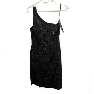 Sherri Hill NWT Size 6 black studded one shoulder dress.